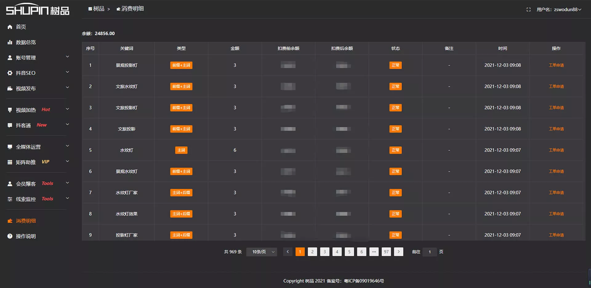 消费数据报表